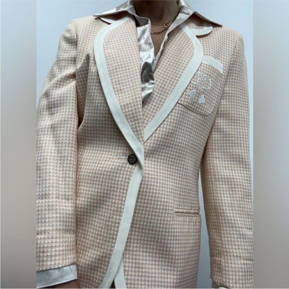 RARE Christian Dior 80's Vintage Pink Houndstooth Two Piece Skirt Blazer Set S - Picture 7 of 15